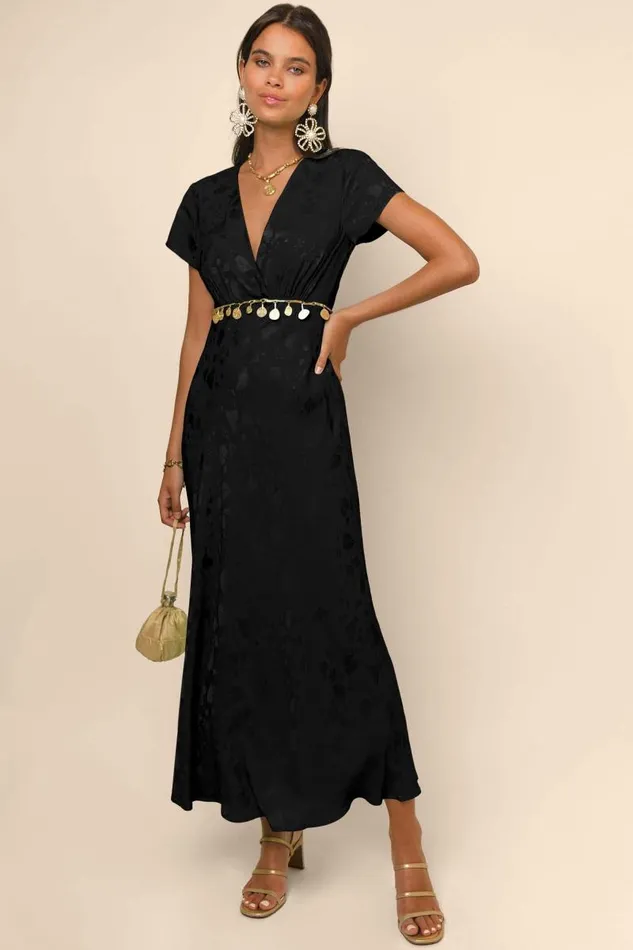 Women Dresses RIXO Clarissa Black Poppy Jacquard