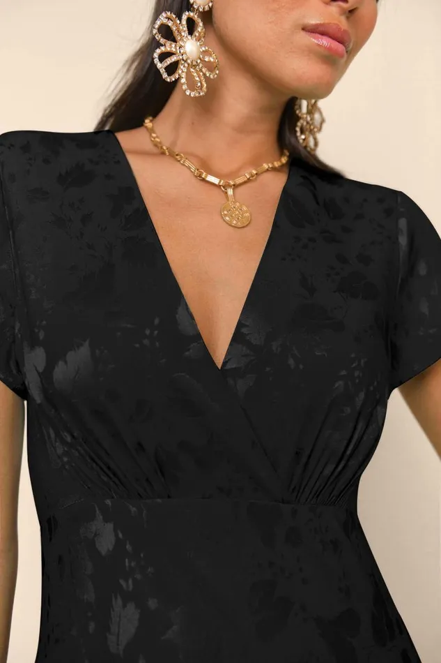Women Dresses RIXO Clarissa Black Poppy Jacquard