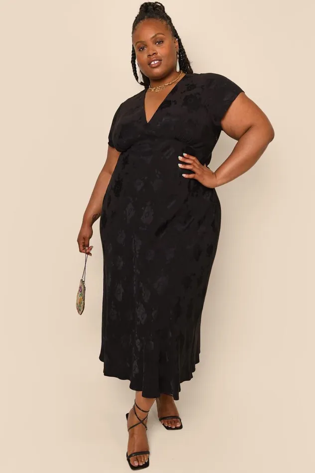 Women Dresses RIXO Clarissa Black Poppy Jacquard