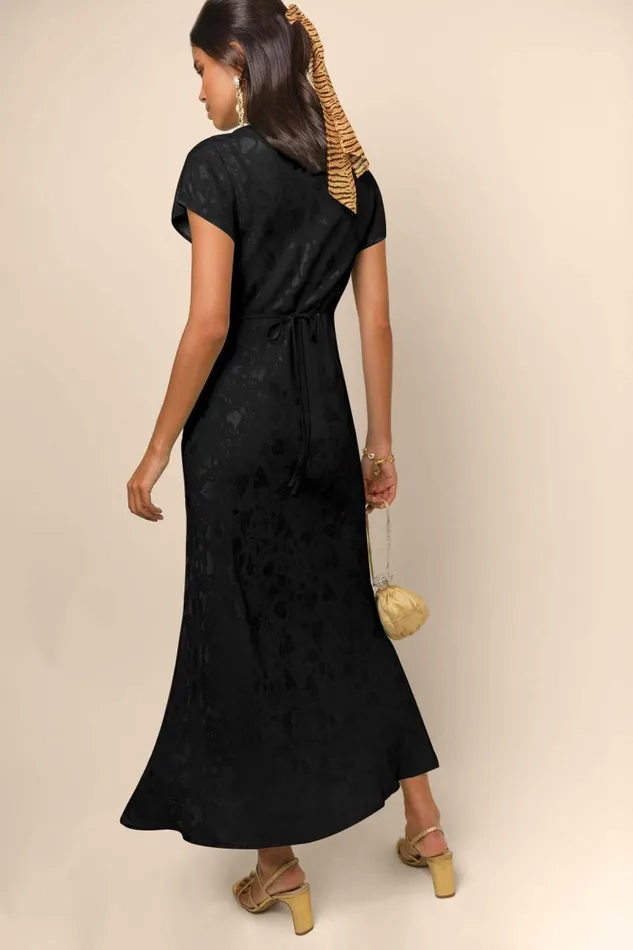 Women Dresses RIXO Clarissa Black Poppy Jacquard