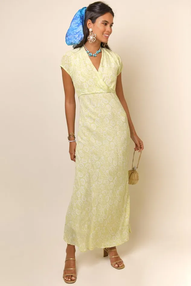 Women Dresses RIXO Clarissa Chartreuse Paisley Stamp