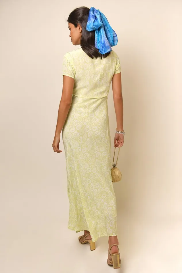 Women Dresses RIXO Clarissa Chartreuse Paisley Stamp Women Dresses RIXO Clarissa Chartreuse Paisley Stamp