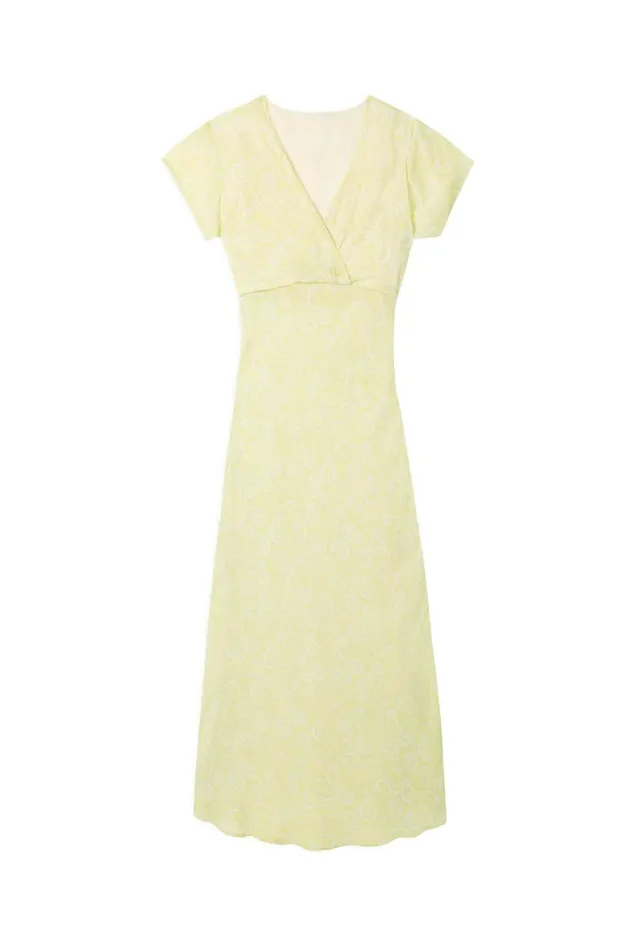 Women Dresses RIXO Clarissa Chartreuse Paisley Stamp Women Dresses RIXO Clarissa Chartreuse Paisley Stamp