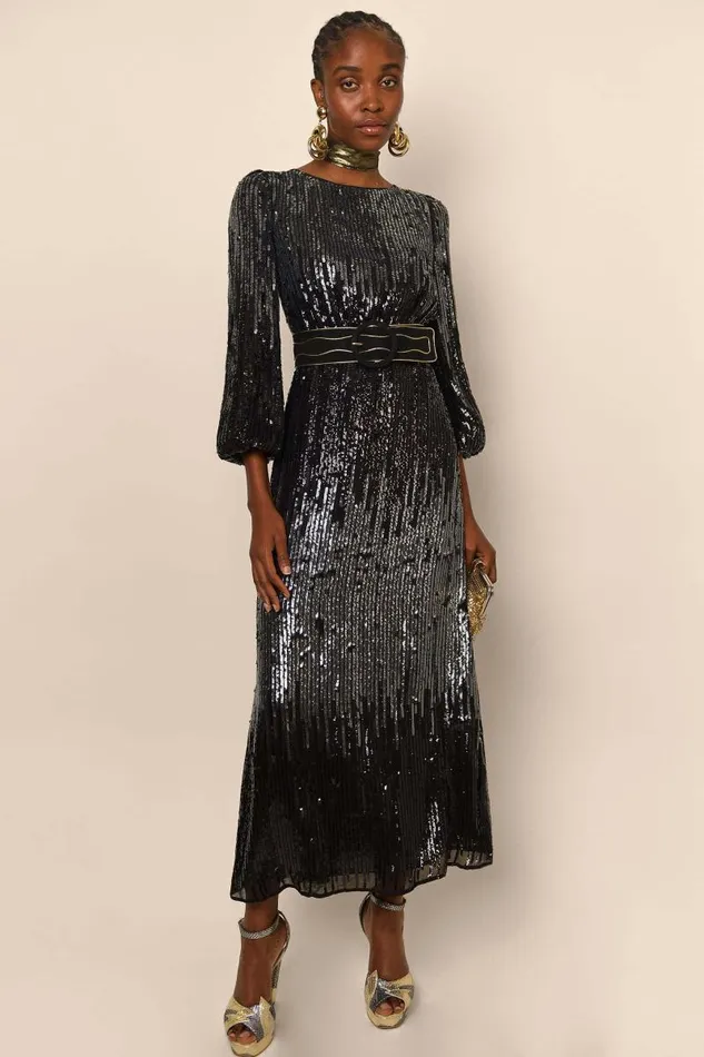 Women Dresses RIXO Coco Black Sequin