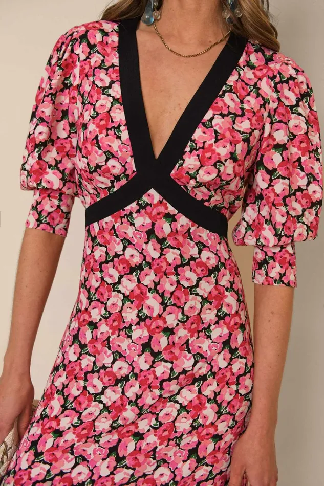 Women Dresses RIXO Deanna Pink English Rose Mix Women Dresses RIXO Deanna Pink English Rose Mix