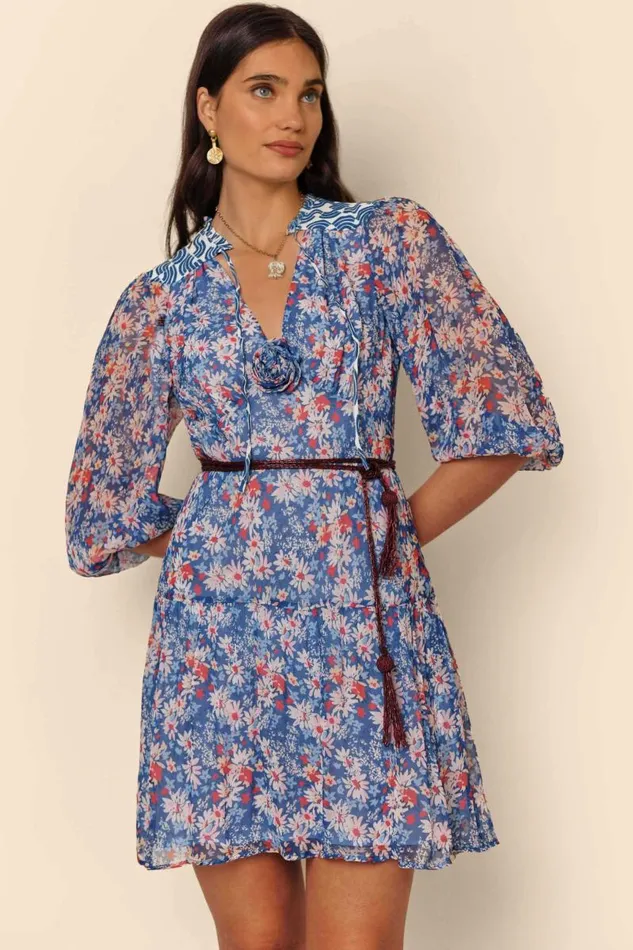 Women Dresses RIXO Devi Blue Daisy Trail Mix