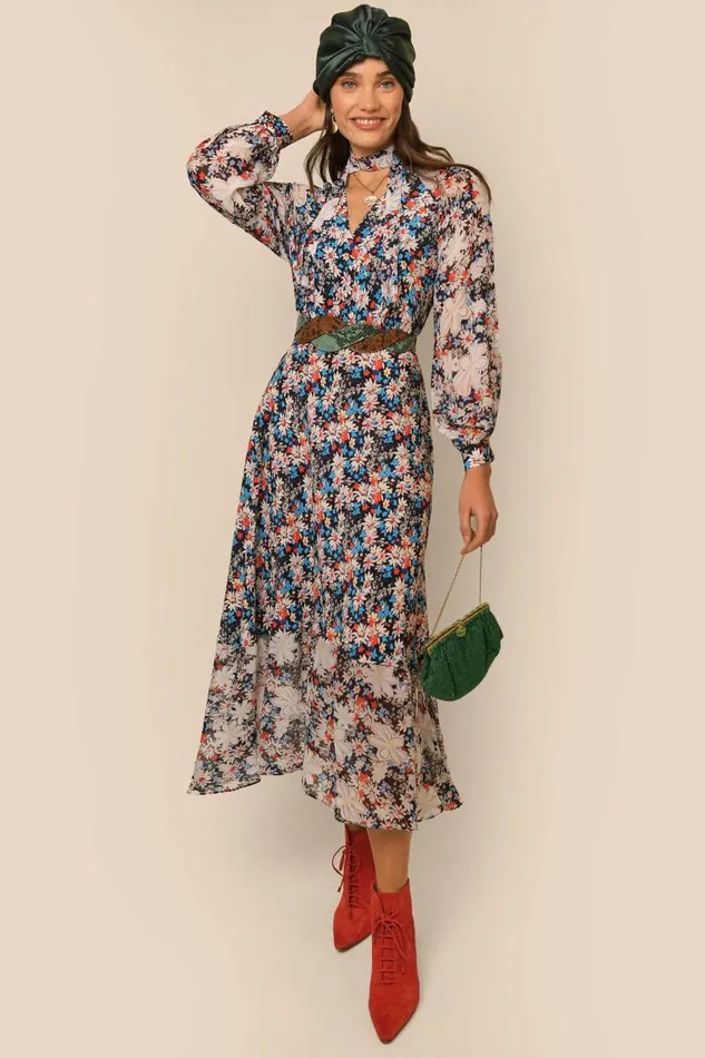 Women Dresses RIXO Diya Black Daisy Parade Women Dresses RIXO Diya Black Daisy Parade