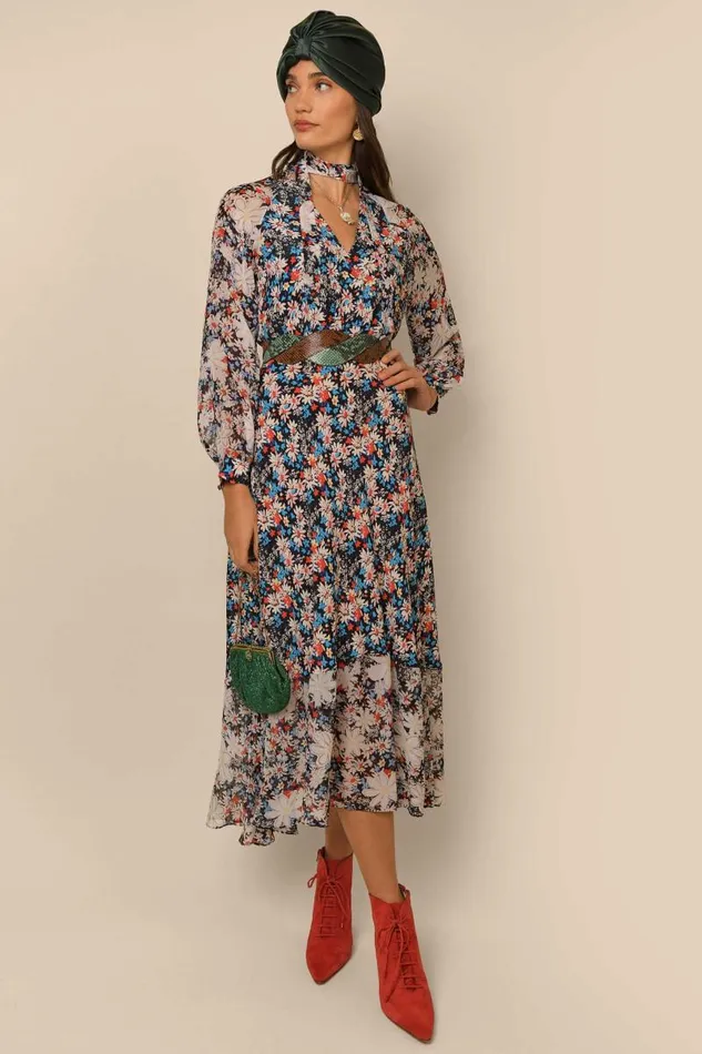 Women Dresses RIXO Diya Black Daisy Parade Women Dresses RIXO Diya Black Daisy Parade