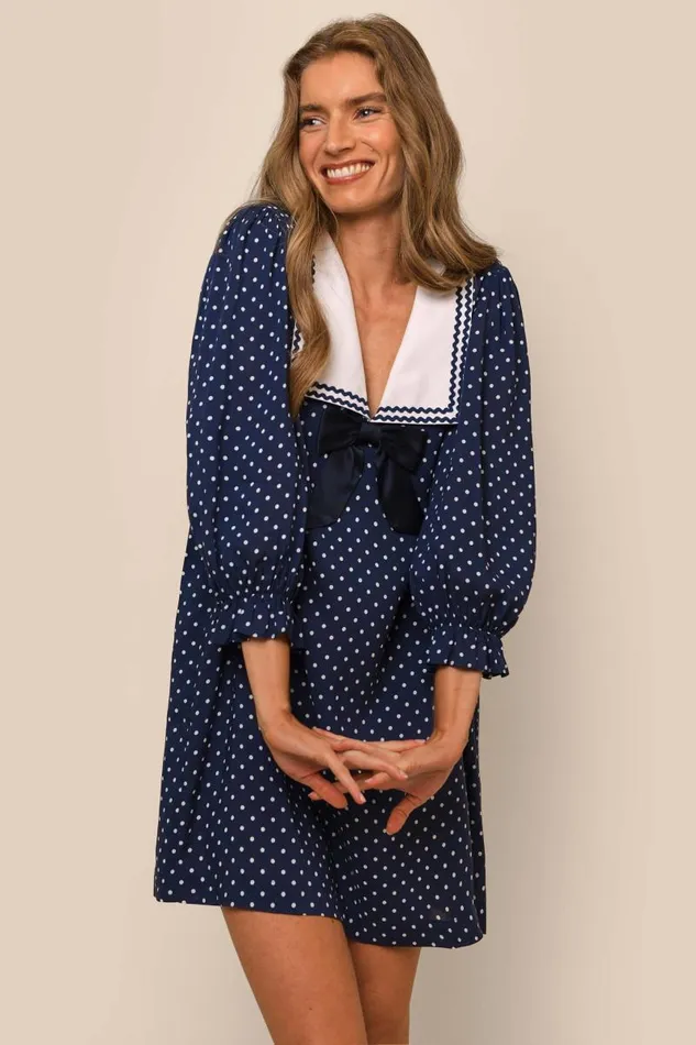 Women Dresses RIXO Doris Polka Dot Navy Women Dresses RIXO Doris Polka Dot Navy