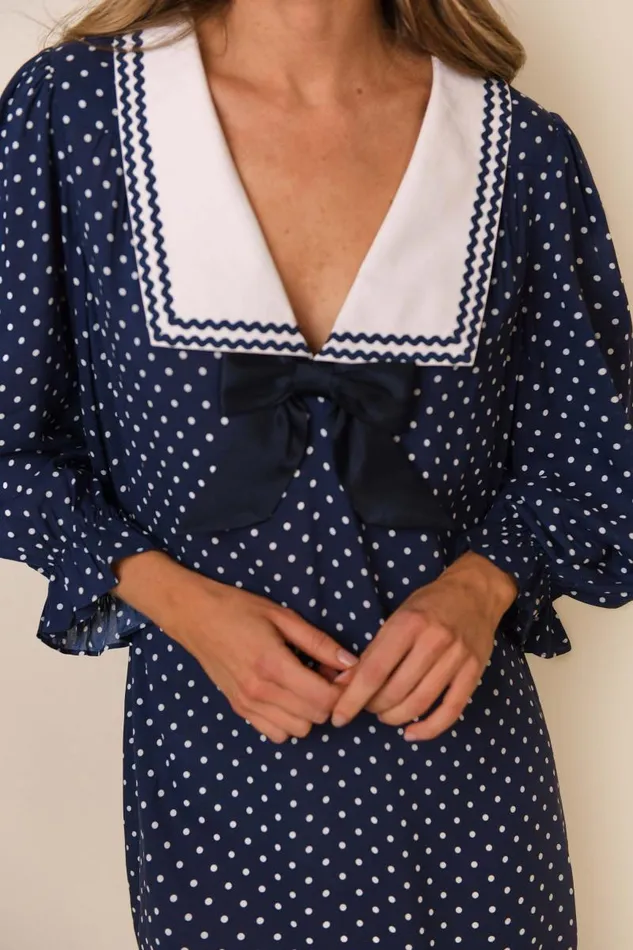 Women Dresses RIXO Doris Polka Dot Navy Women Dresses RIXO Doris Polka Dot Navy
