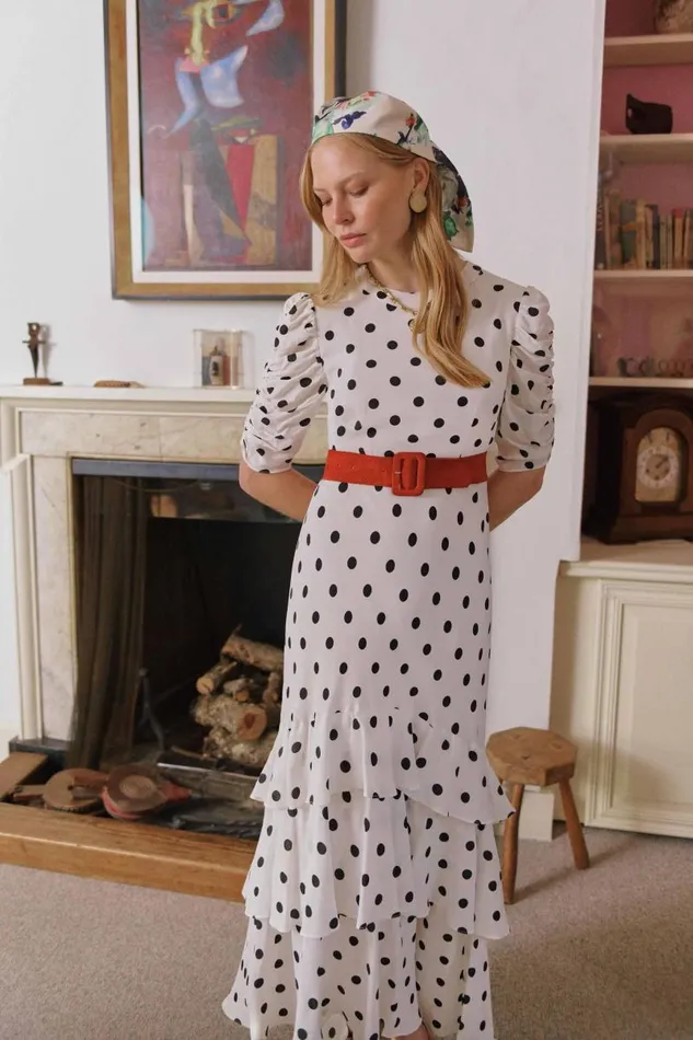 Women Dresses RIXO Evelyn Ivory Vintage Spot Women Dresses RIXO Evelyn Ivory Vintage Spot
