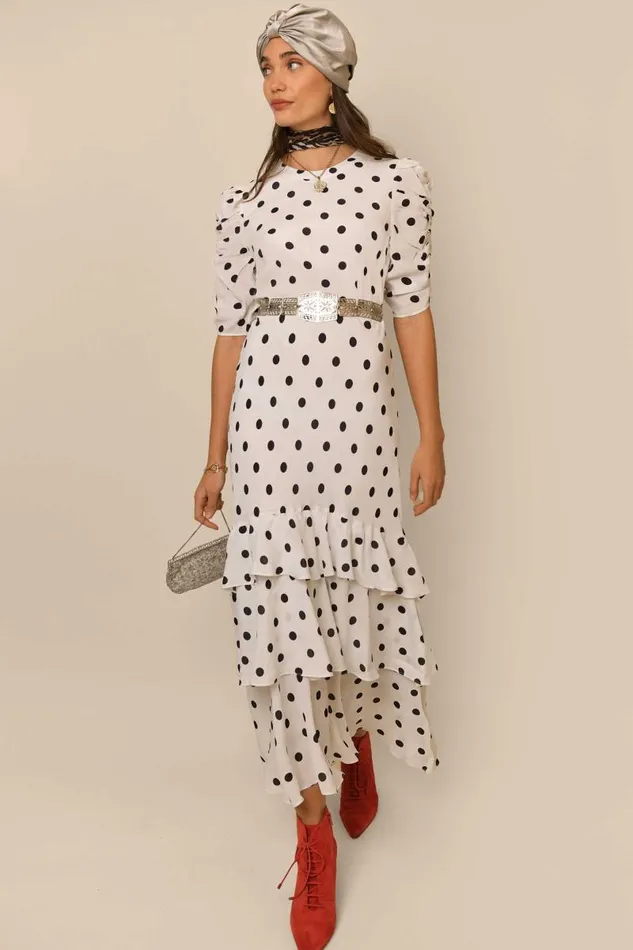 Women Dresses RIXO Evelyn Ivory Vintage Spot Women Dresses RIXO Evelyn Ivory Vintage Spot