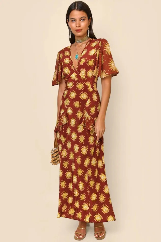 Women Dresses RIXO Evie Sunshine Ochre