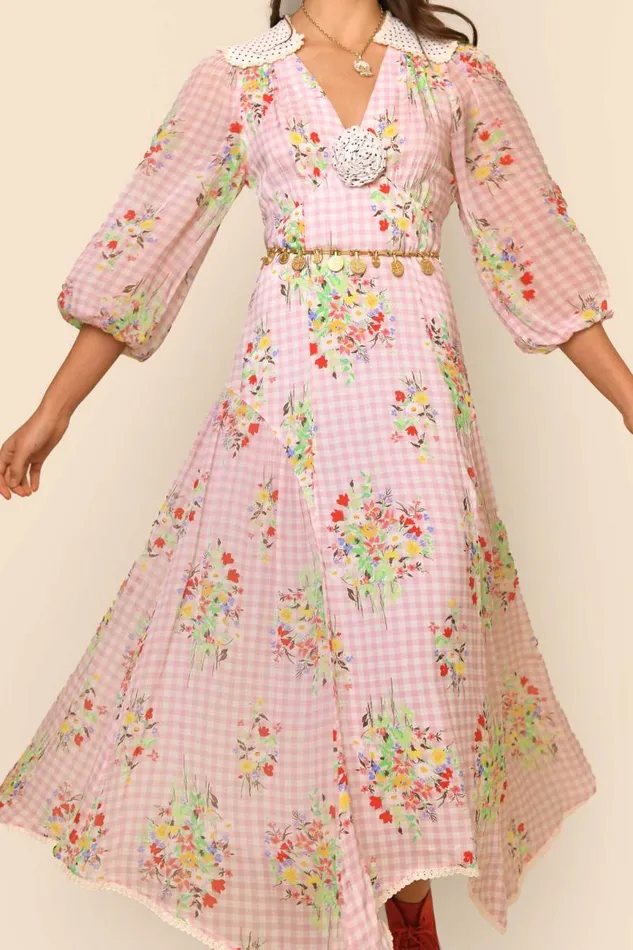 Women Dresses RIXO Gem Pink Check Vintage Bunch
