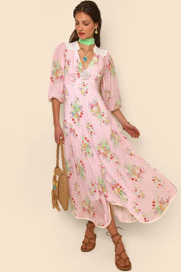 Women Dresses RIXO Gem Pink Check Vintage Bunch Women Dresses RIXO Gem Pink Check Vintage Bunch
