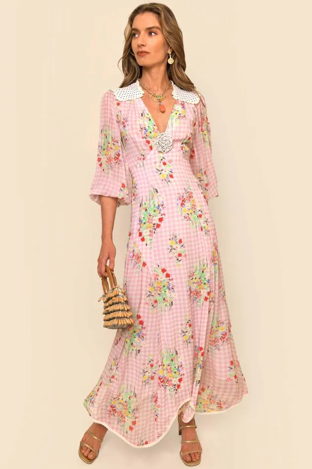 Women Dresses RIXO Gem Pink Check Vintage Bunch Women Dresses RIXO Gem Pink Check Vintage Bunch