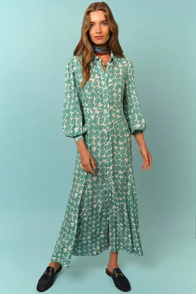 Women Dresses RIXO Georgina Green Abstract Wave Women Dresses RIXO Georgina Green Abstract Wave
