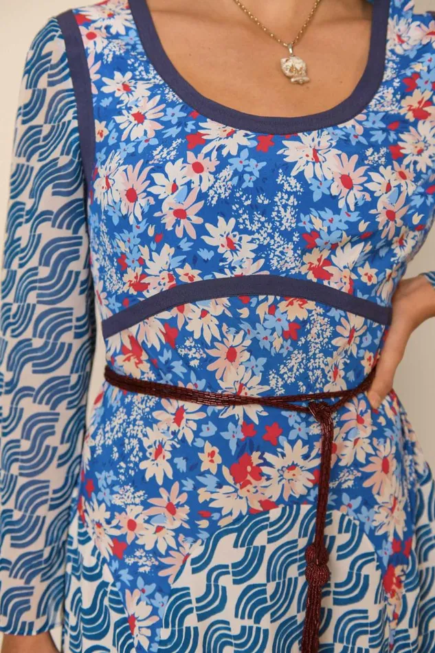 Women Dresses RIXO Harmony Blue Abstract Wave Mix