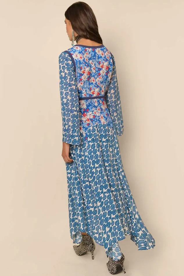 Women Dresses RIXO Harmony Blue Abstract Wave Mix