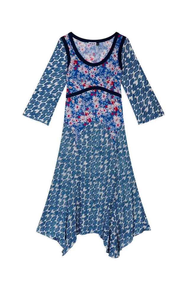 Women Dresses RIXO Harmony Blue Abstract Wave Mix