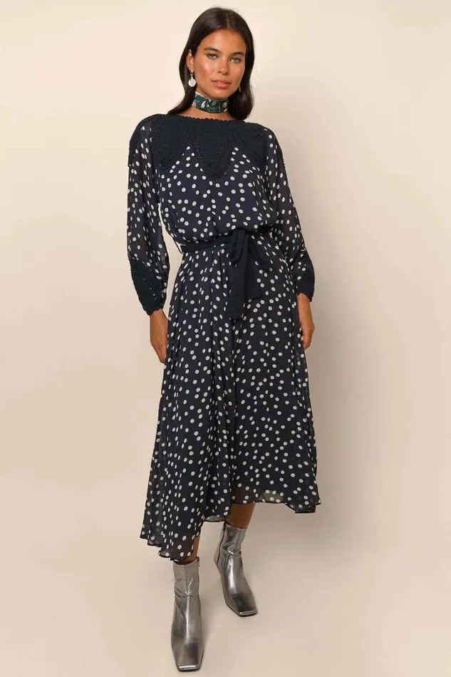 Women Dresses RIXO Irene Polka Dot Navy