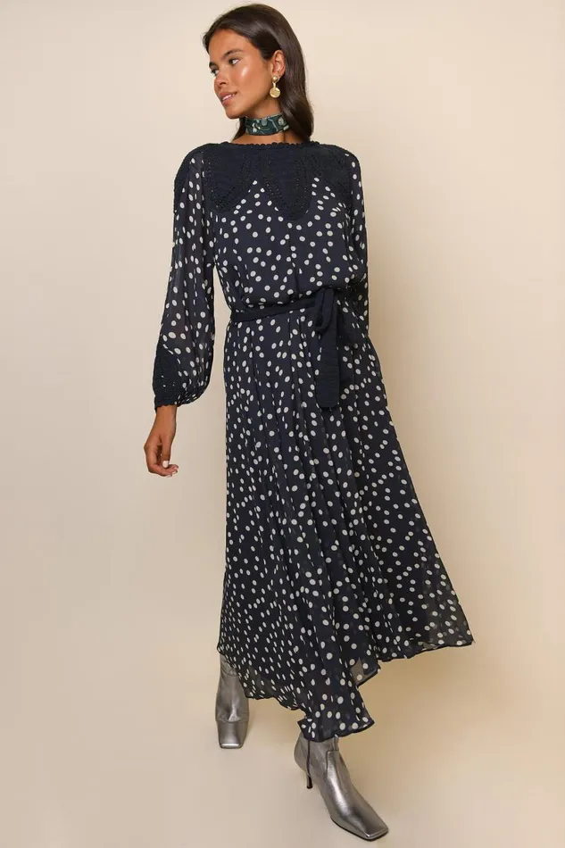 Women Dresses RIXO Irene Polka Dot Navy Women Dresses RIXO Irene Polka Dot Navy