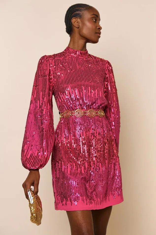 Women Dresses RIXO Lara Hot Pink Sequin