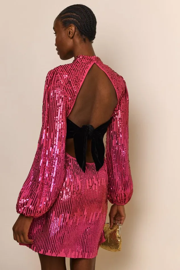 Women Dresses RIXO Lara Hot Pink Sequin