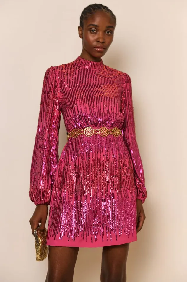 Women Dresses RIXO Lara Hot Pink Sequin