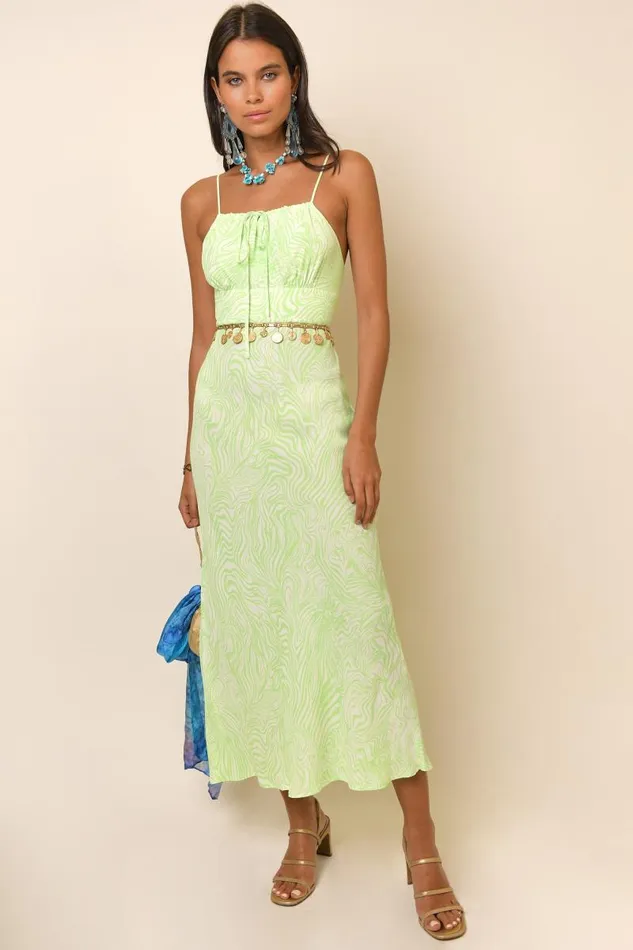 Women Dresses RIXO Maeve Green Marble Zebra