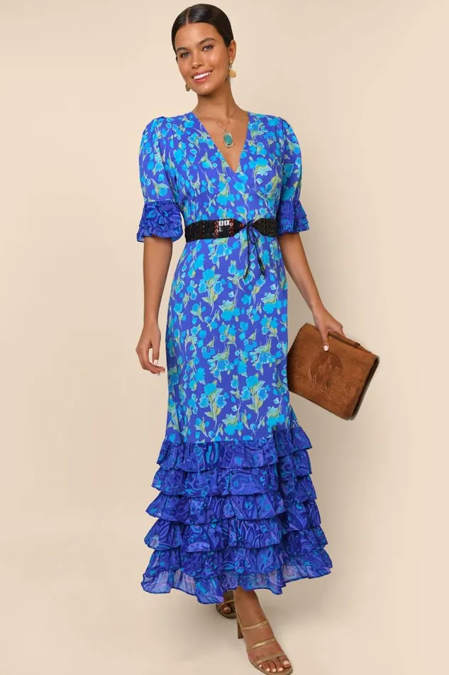 Women Dresses RIXO Mari Fontainhas Floral Cobalt Mix