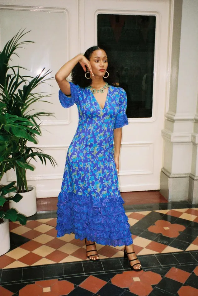 Women Dresses RIXO Mari Fontainhas Floral Cobalt Mix