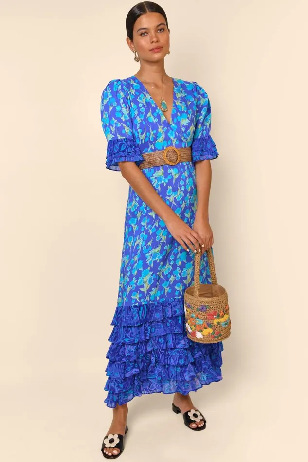 Women Dresses RIXO Mari Fontainhas Floral Cobalt Mix