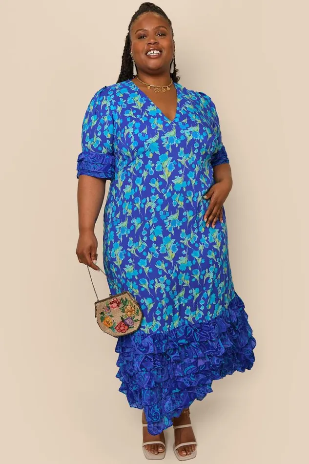 Women Dresses RIXO Mari Fontainhas Floral Cobalt Mix