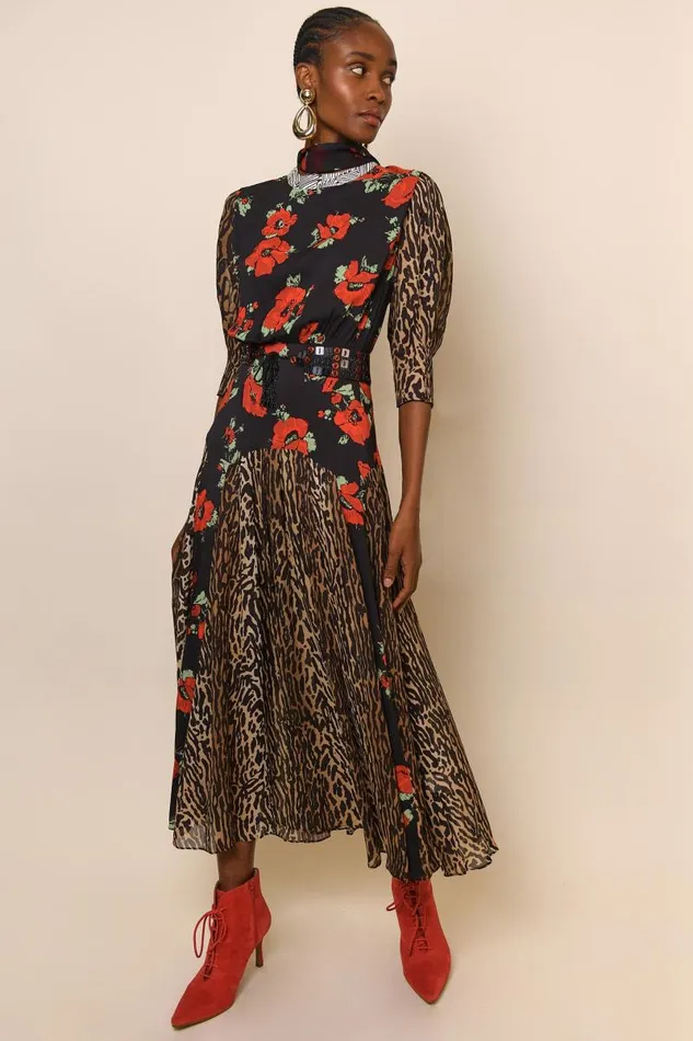 Women Dresses RIXO Meg Poppy Leopard Mix