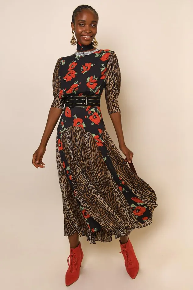 Women Dresses RIXO Meg Poppy Leopard Mix Women Dresses RIXO Meg Poppy Leopard Mix