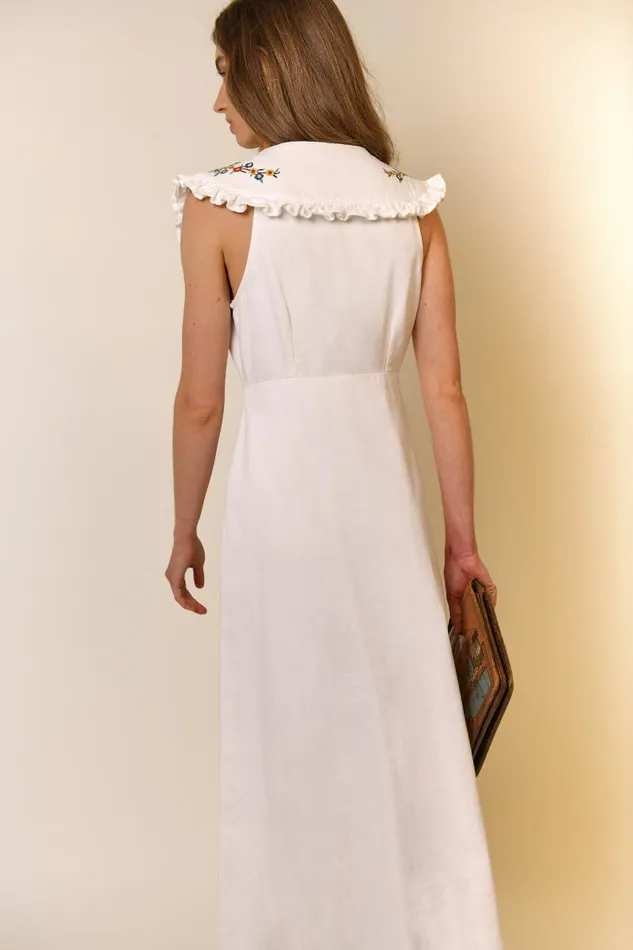 Women Dresses RIXO Nova Ecru Denim Embroidery Women Dresses RIXO Nova Ecru Denim Embroidery