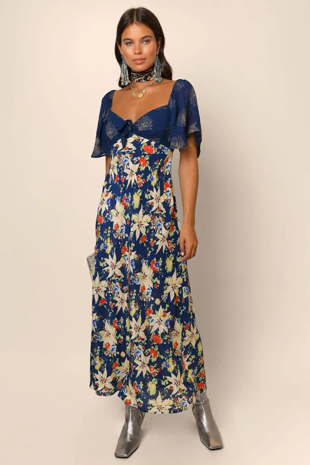 Women Dresses RIXO Paltrow Navy Floral Glitter Mix