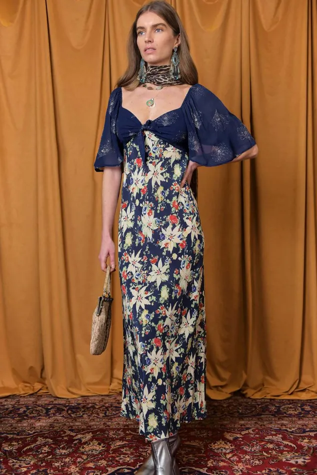 Women Dresses RIXO Paltrow Navy Floral Glitter Mix Women Dresses RIXO Paltrow Navy Floral Glitter Mix
