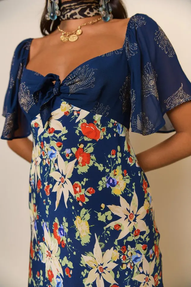 Women Dresses RIXO Paltrow Navy Floral Glitter Mix Women Dresses RIXO Paltrow Navy Floral Glitter Mix