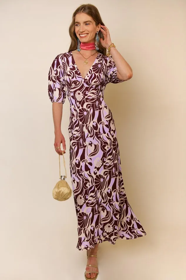 Women Dresses RIXO Poppy Chocolate Abstract Shell