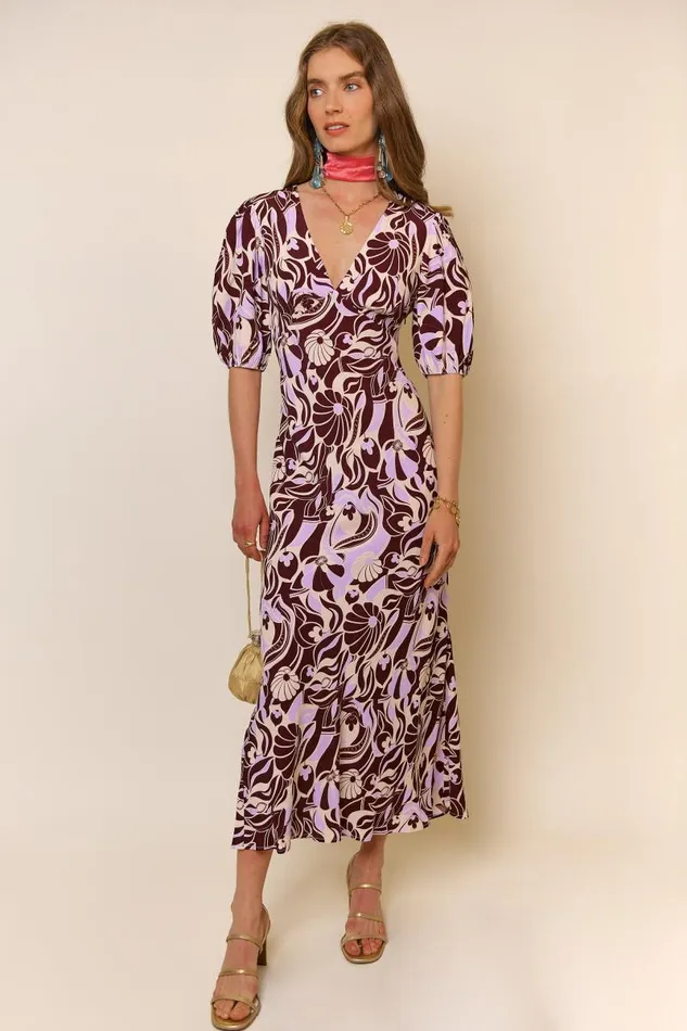 Women Dresses RIXO Poppy Chocolate Abstract Shell