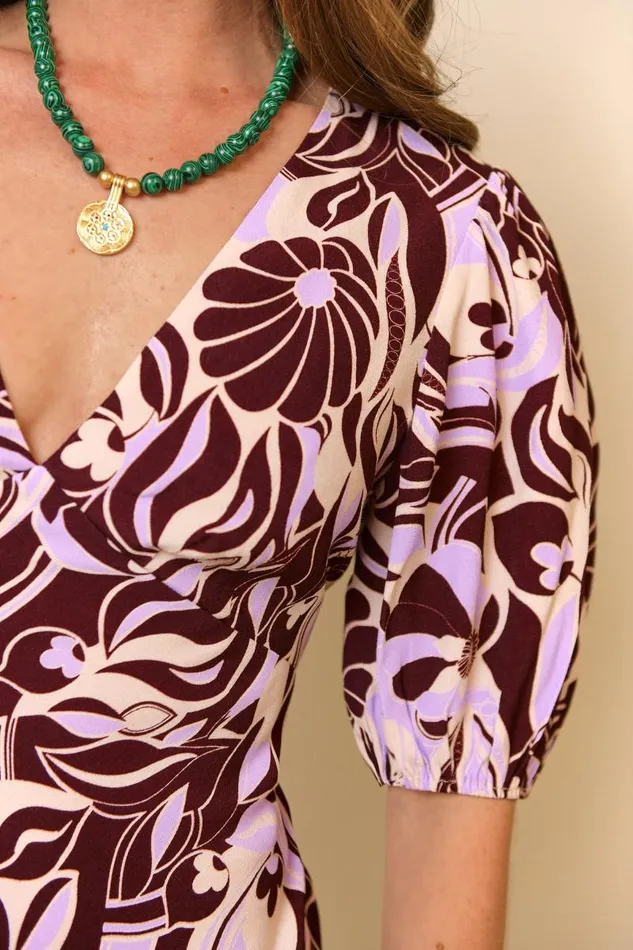 Women Dresses RIXO Poppy Chocolate Abstract Shell