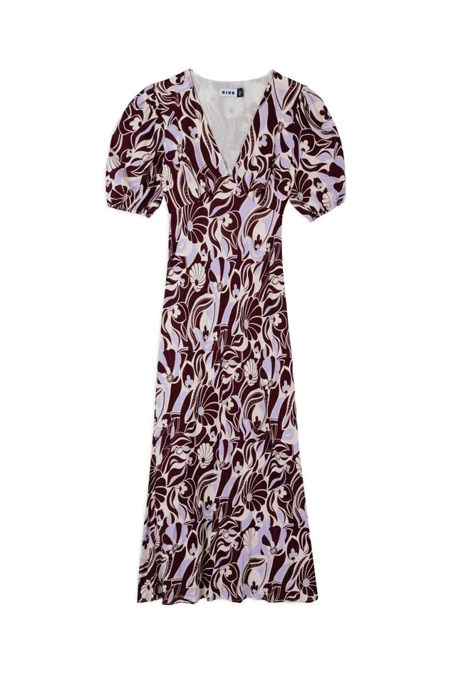Women Dresses RIXO Poppy Chocolate Abstract Shell