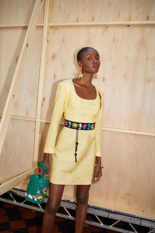 Women Dresses RIXO Ronan Starfish Jacquard Lemon