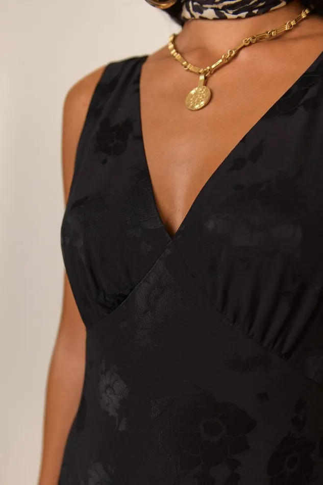 Women Dresses RIXO Sandrine Black Poppy Jacquard Women Dresses RIXO Sandrine Black Poppy Jacquard