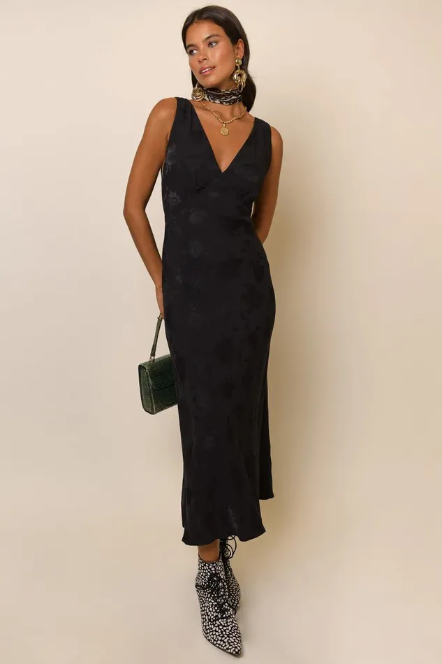 Women Dresses RIXO Sandrine Black Poppy Jacquard Women Dresses RIXO Sandrine Black Poppy Jacquard