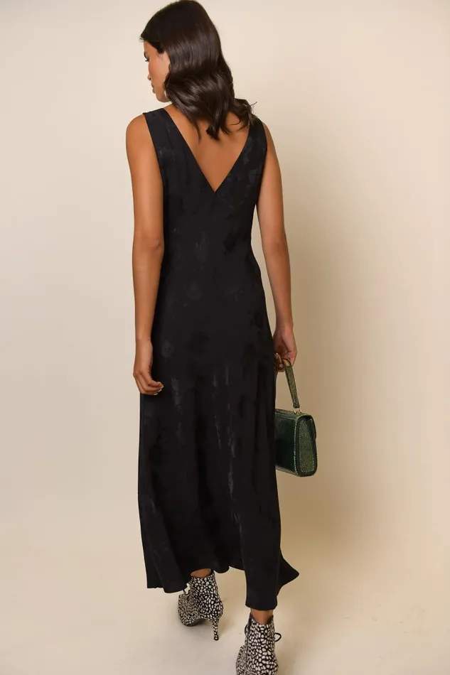 Women Dresses RIXO Sandrine Black Poppy Jacquard Women Dresses RIXO Sandrine Black Poppy Jacquard