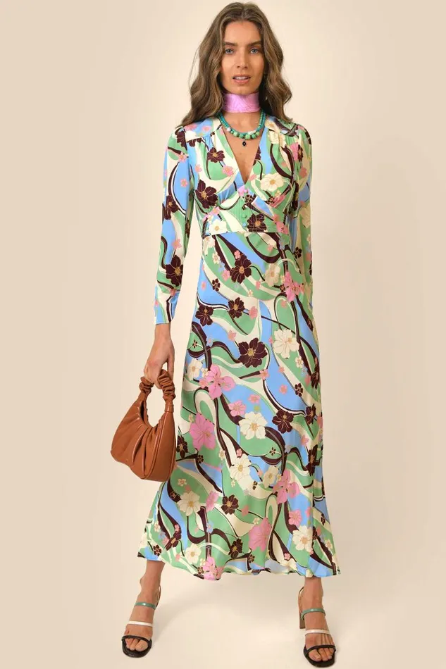 Women Dresses RIXO Selma Tropical Hibiscus Wave