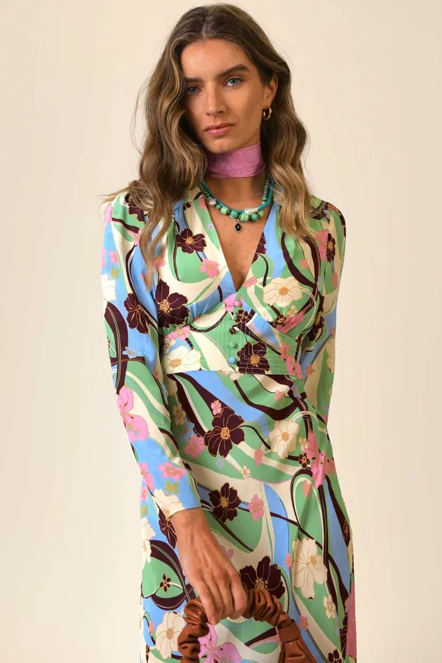 Women Dresses RIXO Selma Tropical Hibiscus Wave Women Dresses RIXO Selma Tropical Hibiscus Wave